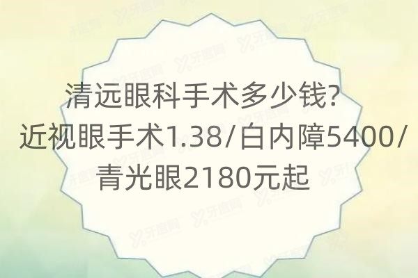 清远眼科手术多少钱?近视眼手术1.38/白内障5400/青光眼2180元起