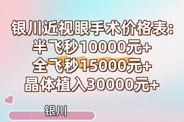 银川近视眼手术价格表:半飞秒10000元+/全飞秒15000元+/晶体植入30000元+