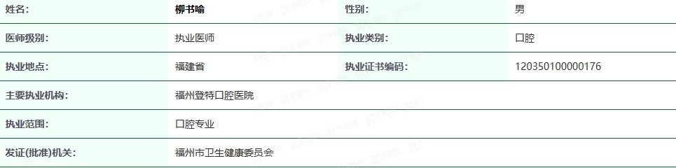 福州登特口腔医院柳书喻医生简介www.yadoo.cn