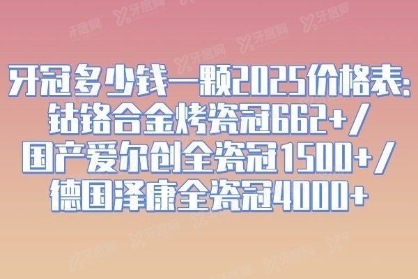 牙冠多少钱一颗2025价格表